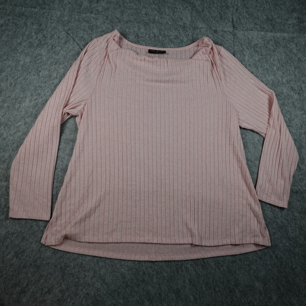 Lane Bryant Top Women 22/24 Pink Ribbed Knit Boat Neck Long Sleeve Stretch